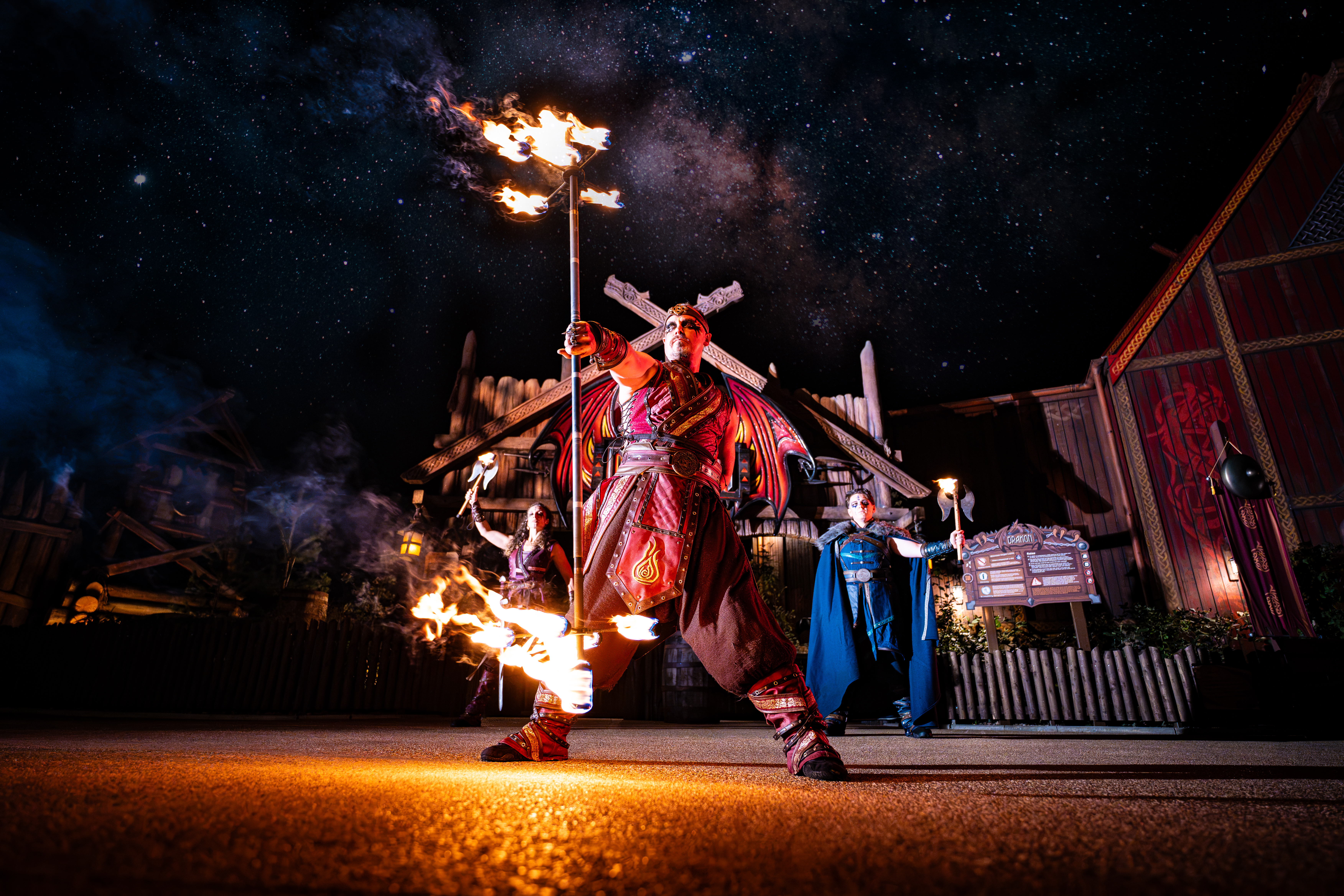 Viking fire performance at Valgard at night