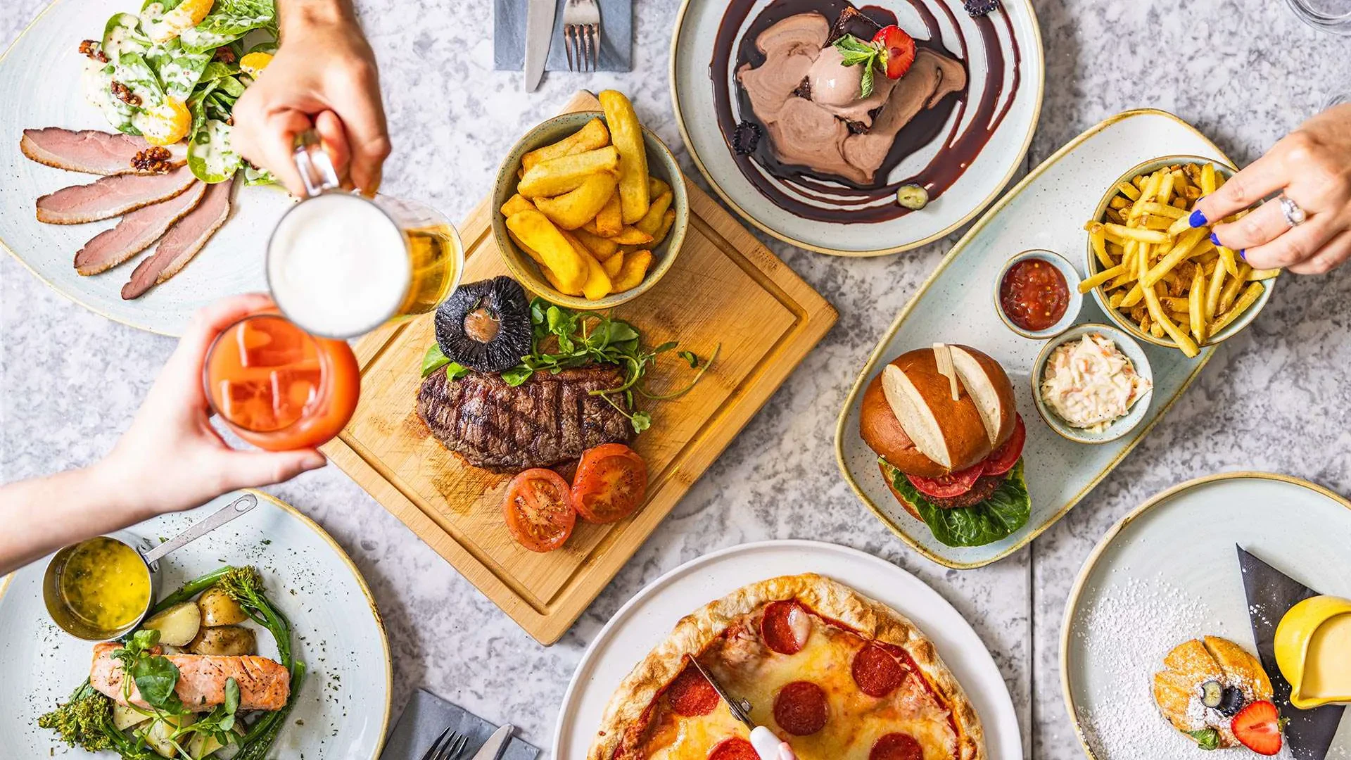 Restaurant table spread at voco Winchester Hotel & Spa