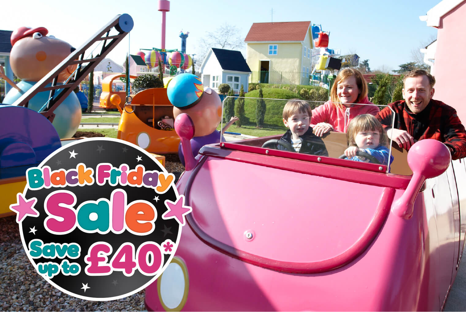 Family enjoying a Paultons Park short break during the Black Friday sale